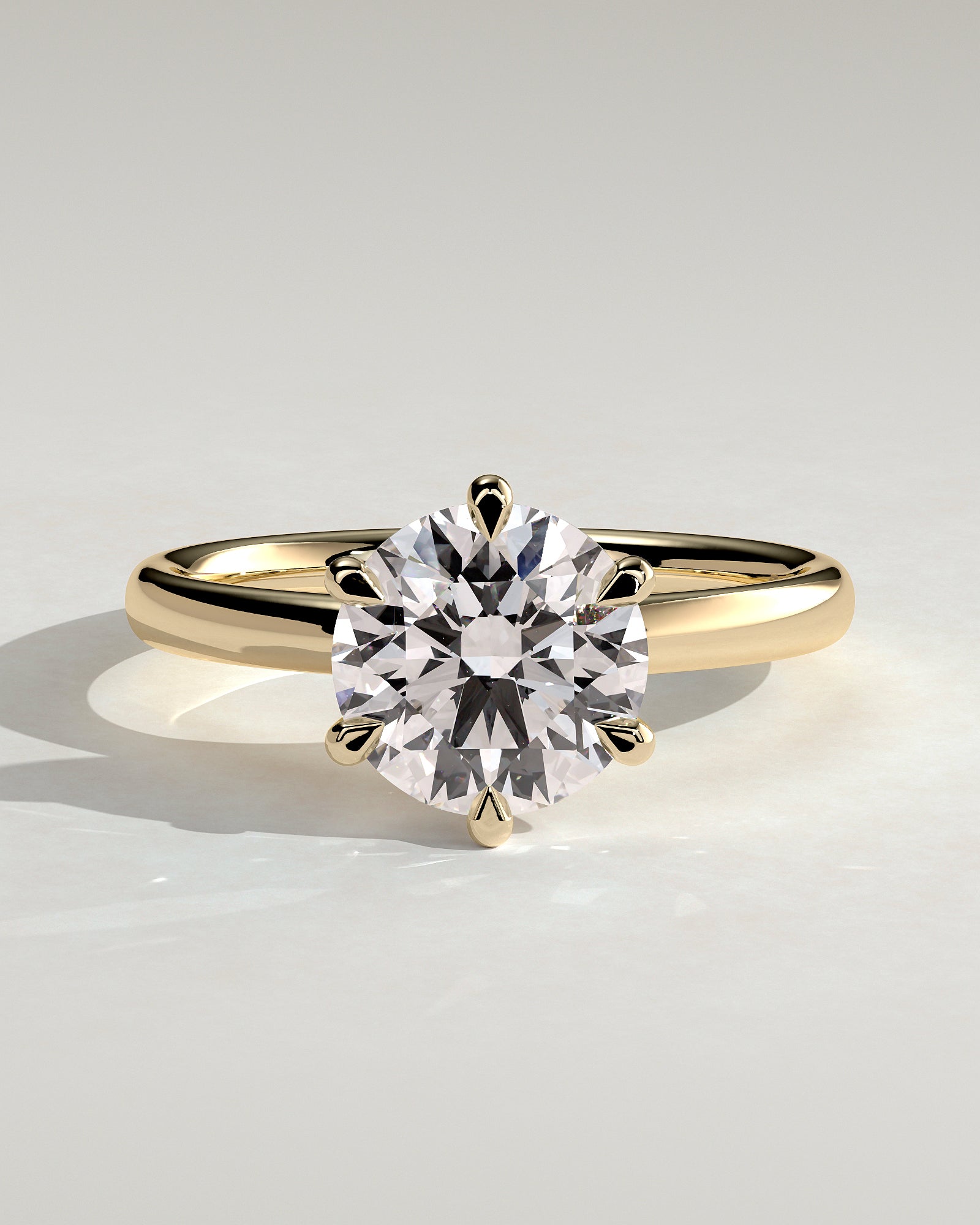 Daniela - Round Claw Solitaire with Solid Cathedral High Setting Engagement Ring - Yellow Gold - Yellow Gold 2ct