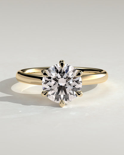 Daniela - Round Claw Solitaire with Solid Cathedral High Setting Engagement Ring - Yellow Gold