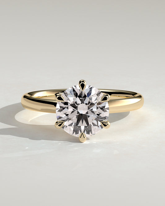 Daniela - Round Claw Solitaire with Solid Cathedral High Setting Engagement Ring - Yellow Gold - Yellow Gold 2ct
