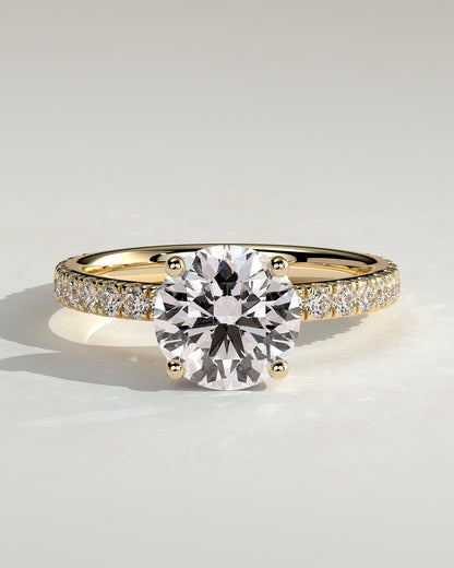 Charlie - Round Claw Solitaire with Hidden Halo and Pave Band Engagement Ring - Yellow Gold