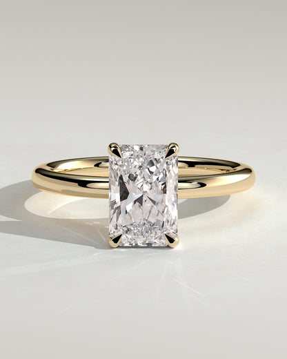 Carly - Radiant Claw Solitaire with Hidden Halo Engagement Ring - Yellow Gold
