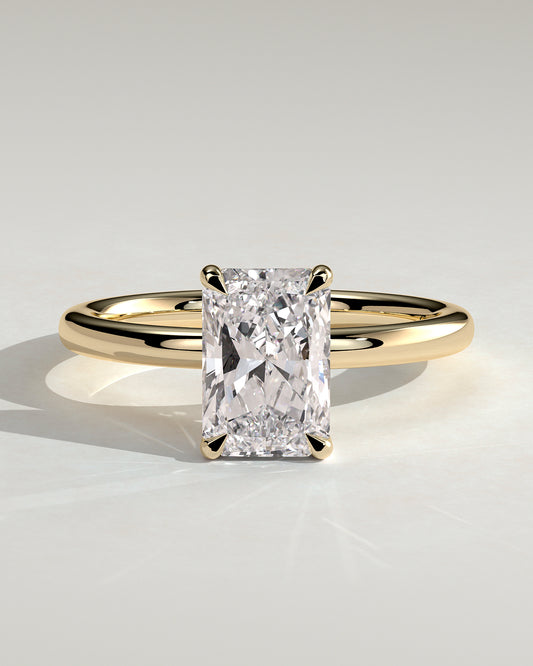 Carly - Radiant Claw Solitaire with Hidden Halo Engagement Ring - Yellow Gold - Yellow Gold 2ct
