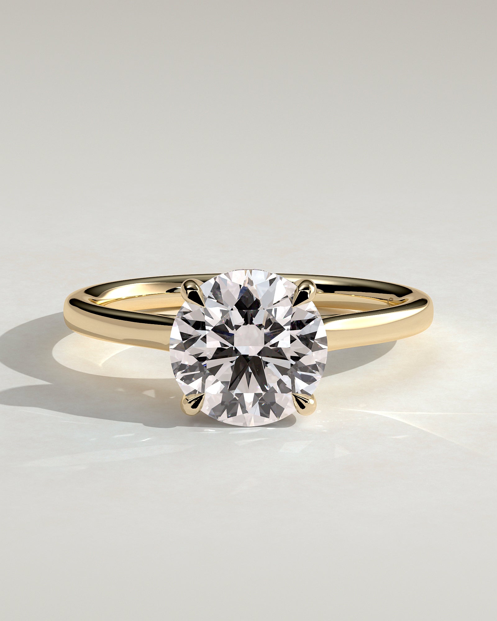 Bonnie - Round Claw Solitaire with Hidden Halo and Cathedral High Setting Engagement Ring - Yellow Gold - Yellow Gold 2ct
