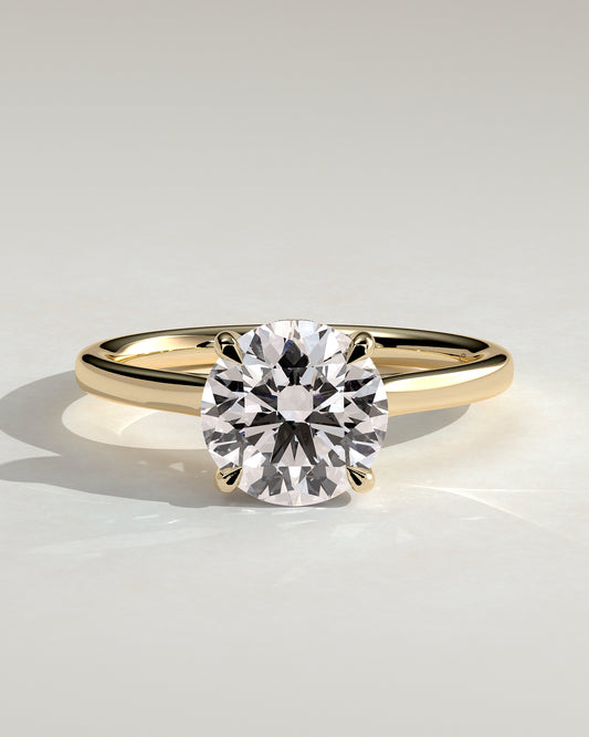 Bonnie - Round Claw Solitaire with Hidden Halo and Cathedral High Setting Engagement Ring - Yellow Gold - Yellow Gold 2ct
