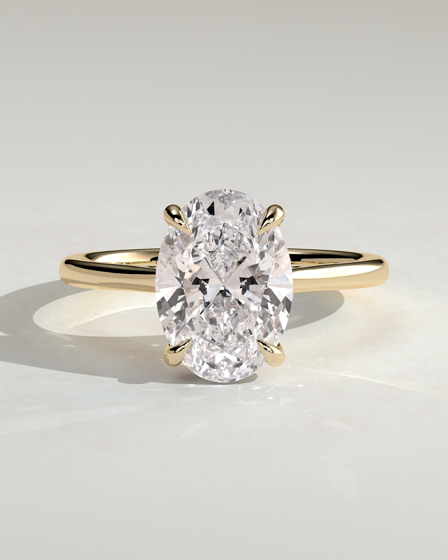 Bethany - Oval Claw Solitaire with Hidden Halo, Tapered Band and Cathedral High Setting Engagement Ring - Yellow Gold - Yellow Gold 2ct