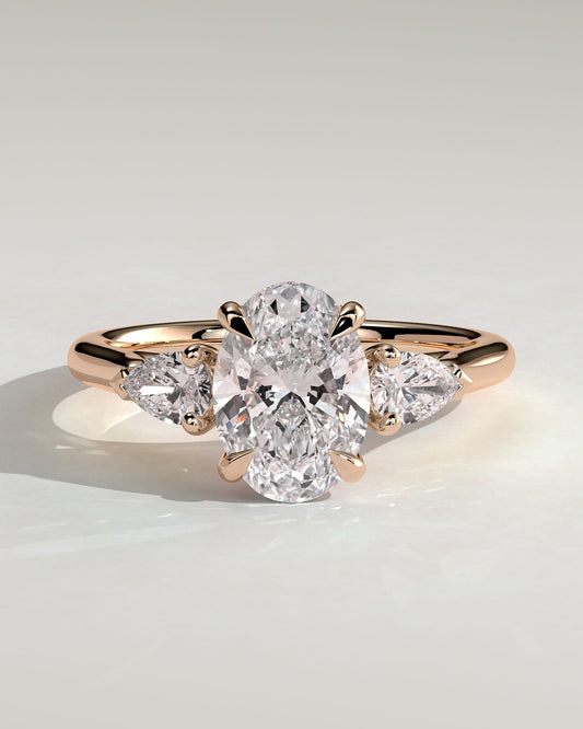 Alexia - Oval Claw Trilogy with Pear Side Stones and Cathedral Setting Engagement Ring - Rose Gold - rose gold - Lara Jewels