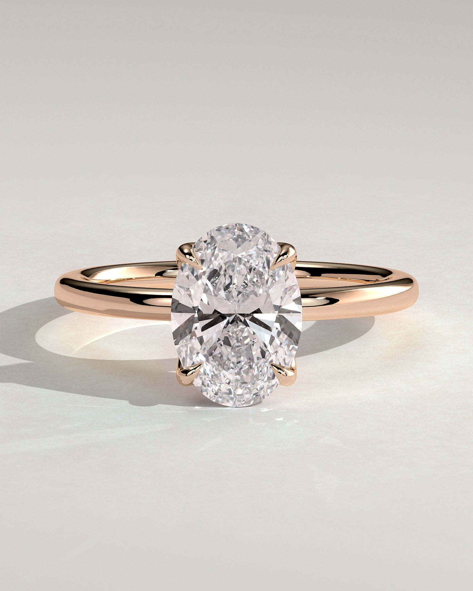Aurelie - Oval Claw Solitaire with Petal Gallery and Accent Leaf Detail Engagement Ring - Rose Gold - Rose Gold 2ct
