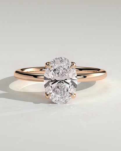 Aurelie - Oval Claw Solitaire with Petal Gallery and Accent Leaf Detail Engagement Ring - Rose Gold