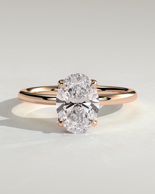 Aurelie - Oval Claw Solitaire with Petal Gallery and Accent Leaf Detail Engagement Ring - Rose Gold