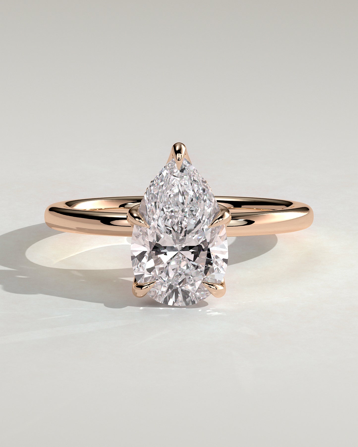 Blossom - Pear Claw Solitaire with Petal Gallery and Accented Tiara Detail Engagement Ring - Rose Gold - Rose Gold 2ct