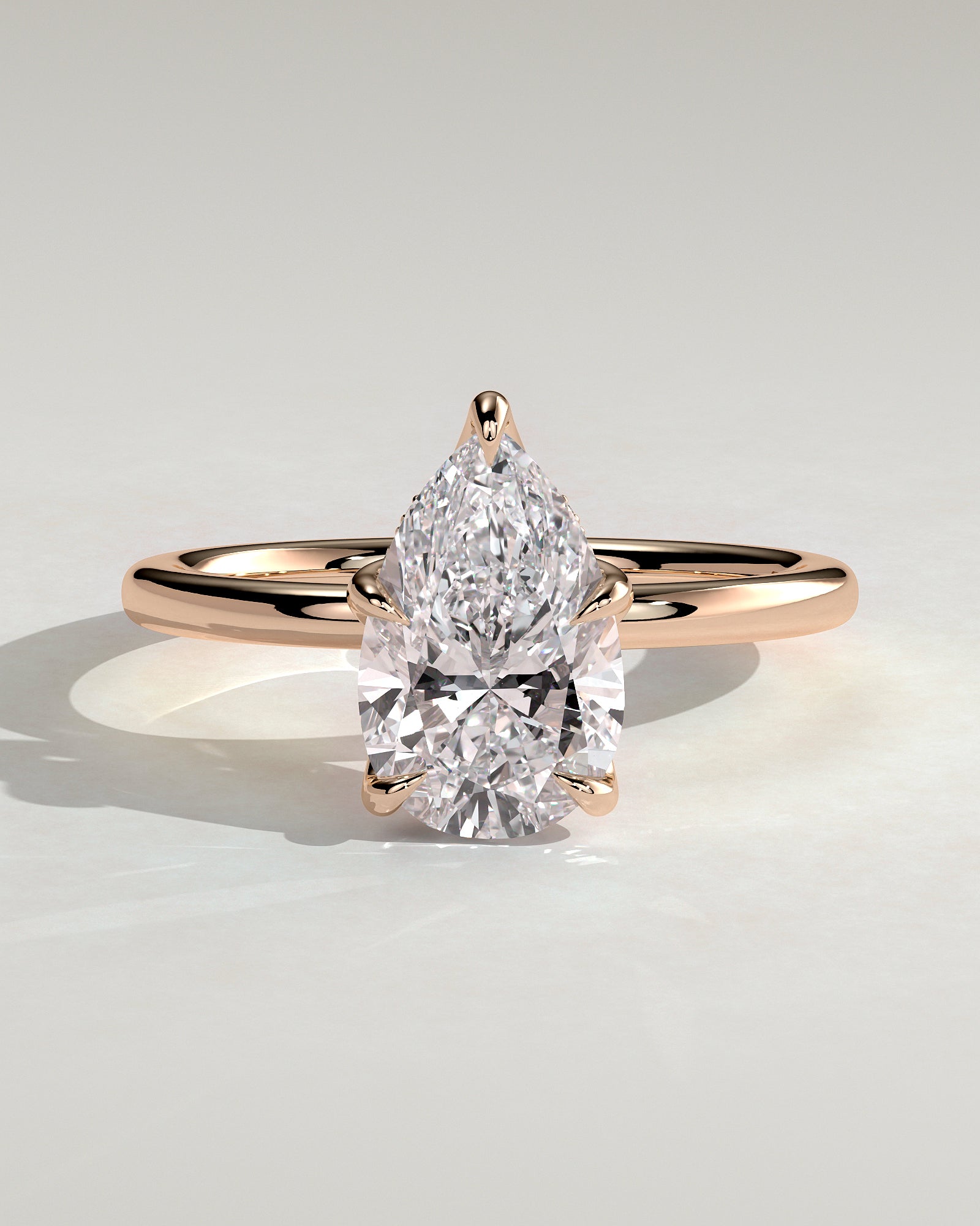 Blossom - Pear Claw Solitaire with Petal Gallery and Accented Tiara Detail Engagement Ring - Rose Gold - Rose Gold 2ct