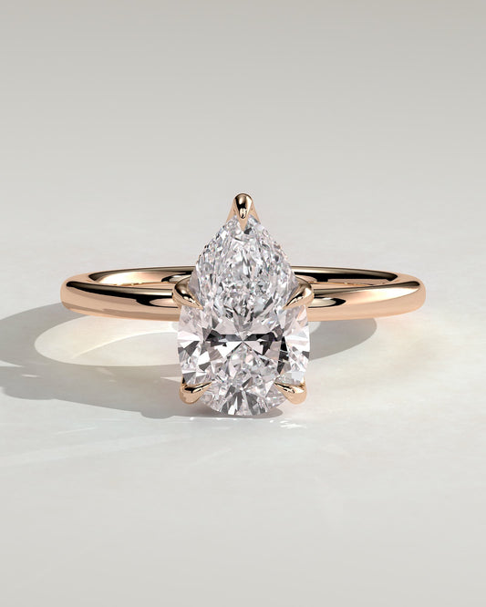 Blossom - Pear Claw Solitaire with Petal Gallery and Accented Tiara Detail Engagement Ring - Rose Gold