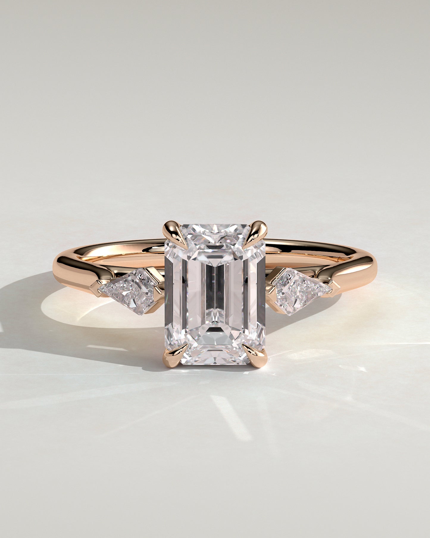 Elphie - Emerald Claw Trilogy with Kite Side Stones Engagement Ring - Rose Gold - Rose Gold 2ct