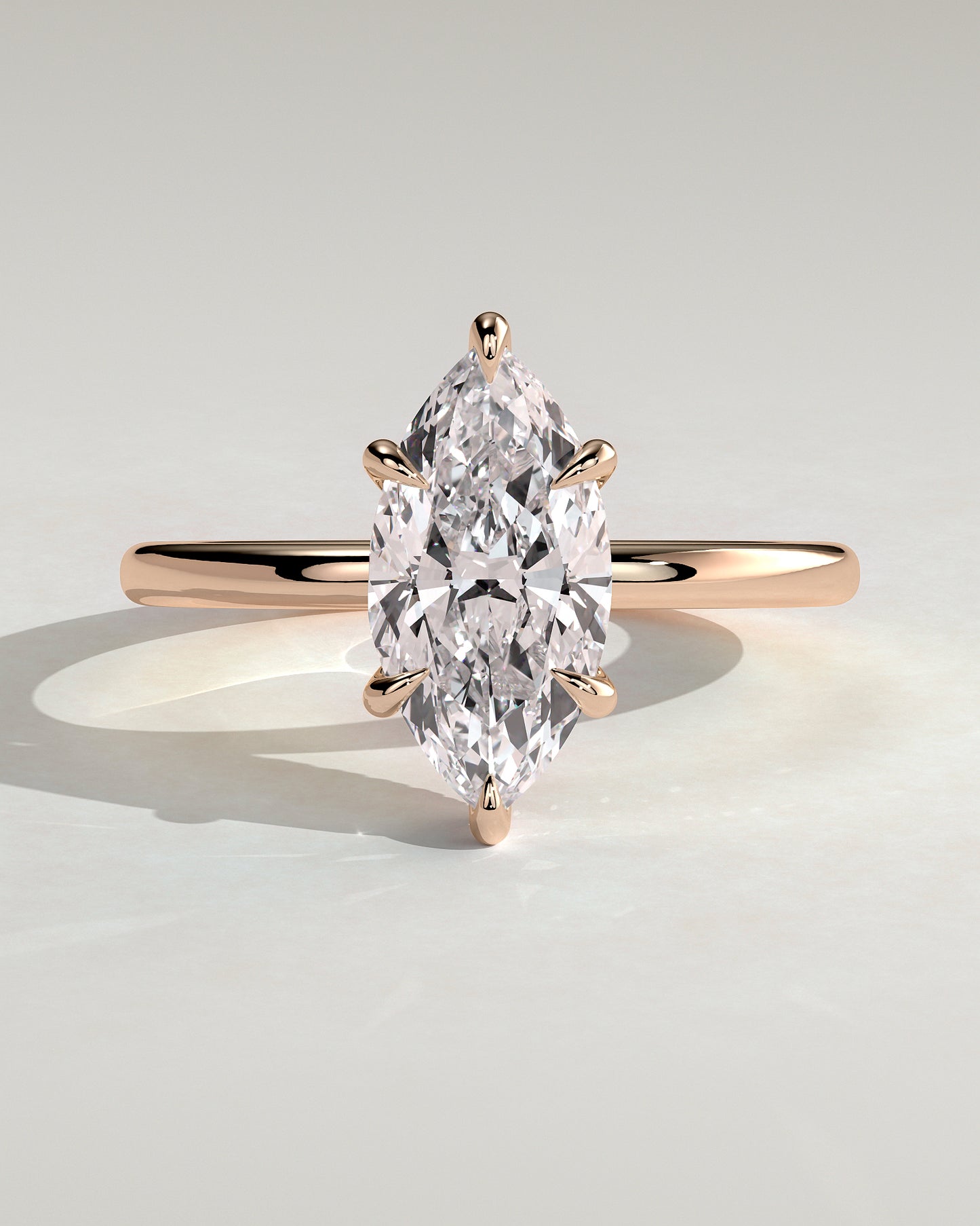 Claire - Marquise Claw Solitaire with Wrap Around Hidden Halo Engagement Ring - Rose Gold - Rose Gold 2ct