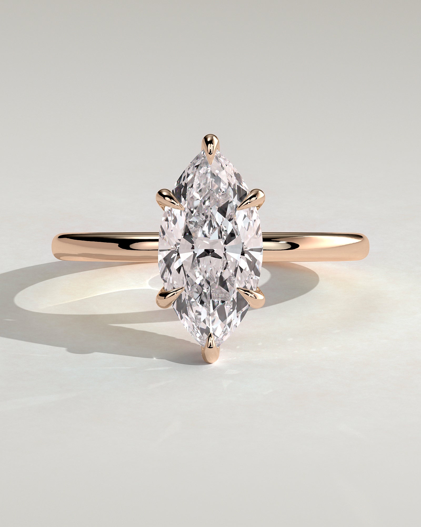 Claire - Marquise Claw Solitaire with Wrap Around Hidden Halo Engagement Ring - Rose Gold - Rose Gold 2ct