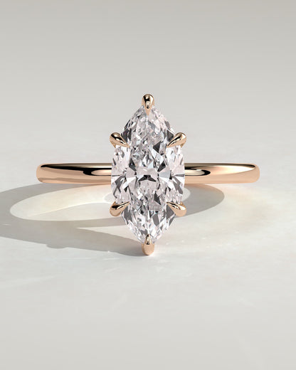 Claire - Marquise Claw Solitaire with Wrap Around Hidden Halo Engagement Ring - Rose Gold
