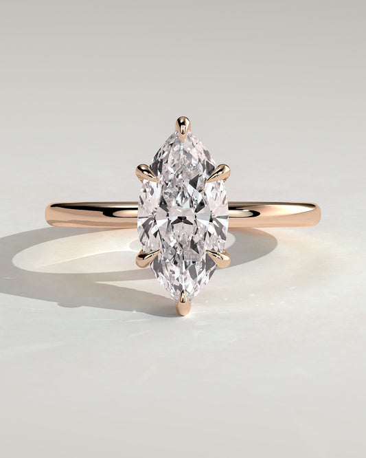 Claire - Marquise Claw Solitaire with Wrap Around Hidden Halo Engagement Ring - Rose Gold