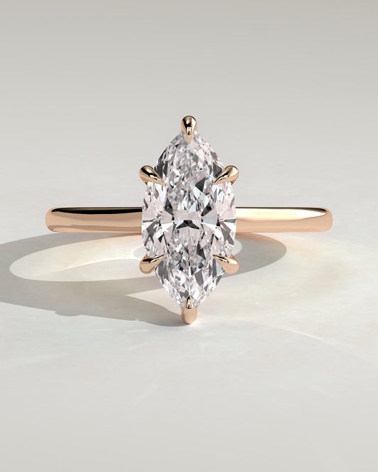 Jenna - Marquise Claw Solitaire with Hidden Halo and Cathedral High Setting Engagement Ring - Rose Gold