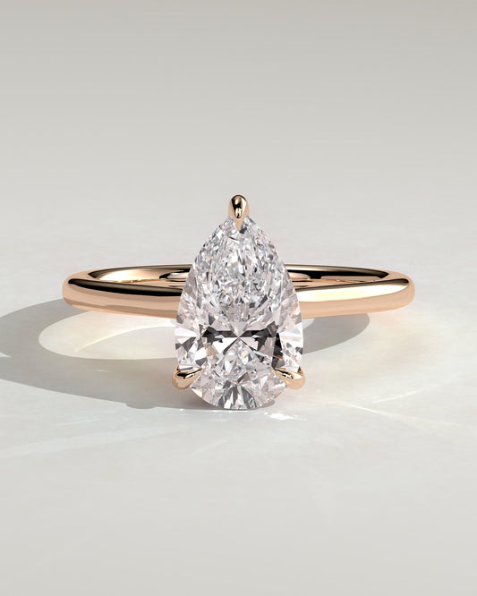 Kimberly - Pear Claw Solitaire with Hidden Halo and Cathedral High Setting Engagement Ring - Rose Gold