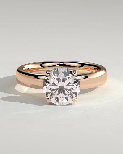 Kylie - Statement Round Claw Solitaire with Cigar Band and Hidden Halo Engagement Ring - Rose Gold