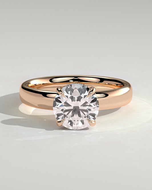 Kylie - Statement Round Claw Solitaire with Cigar Band and Hidden Halo Engagement Ring - Rose Gold