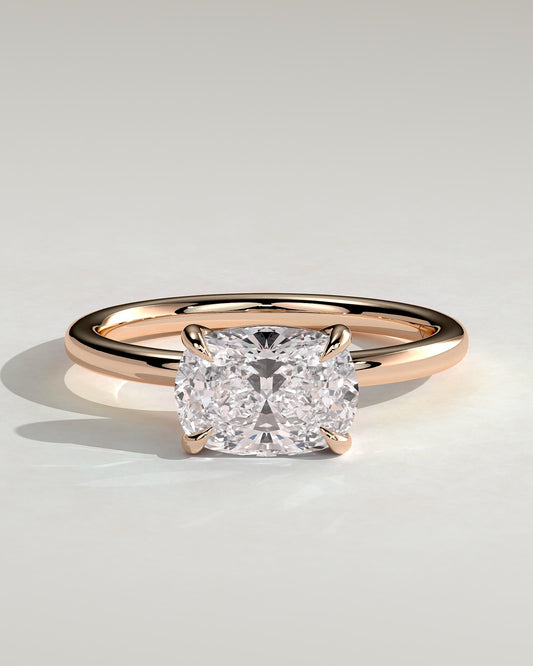 Lucille - Elongated Cushion East West Claw Solitaire Engagement Ring - Rose Gold