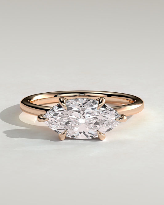 Sonnet - Marquise East West Claw Solitaire with Hidden Halo Engagement Ring - Rose Gold