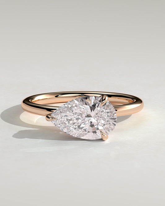 Priscilla - Pear East West Claw Solitaire with Hidden Halo Engagement Ring - Rose Gold
