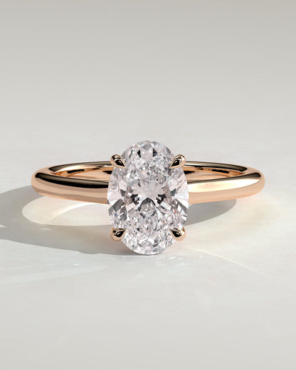 Hilary - Oval Claw Solitaire with Cathedral High Setting Engagement Ring - Rose Gold