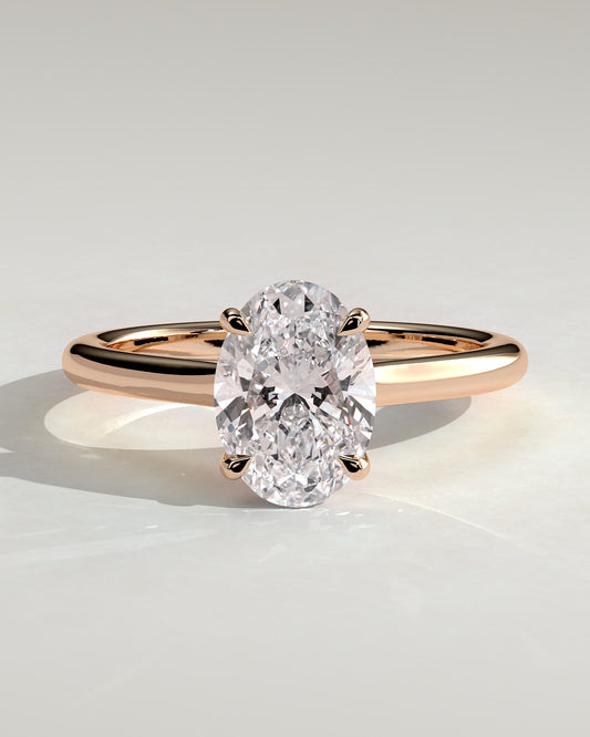 Hilary - Oval Claw Solitaire with Cathedral High Setting Engagement Ring - Rose Gold