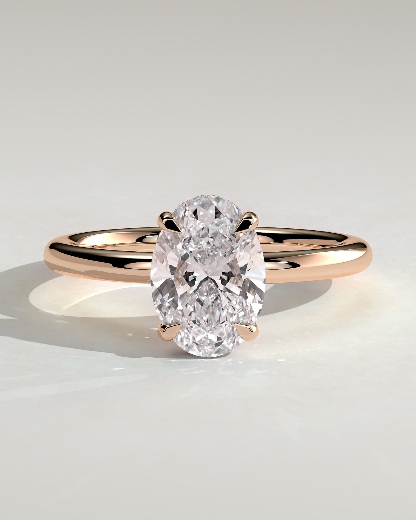 Emma - Classic Oval Claw Solitaire with Hidden Halo Engagement Ring - Rose Gold