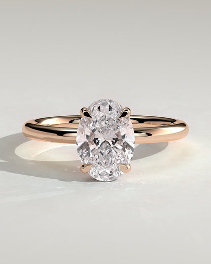 Emma - Classic Oval Claw Solitaire with Hidden Halo Engagement Ring - Rose Gold