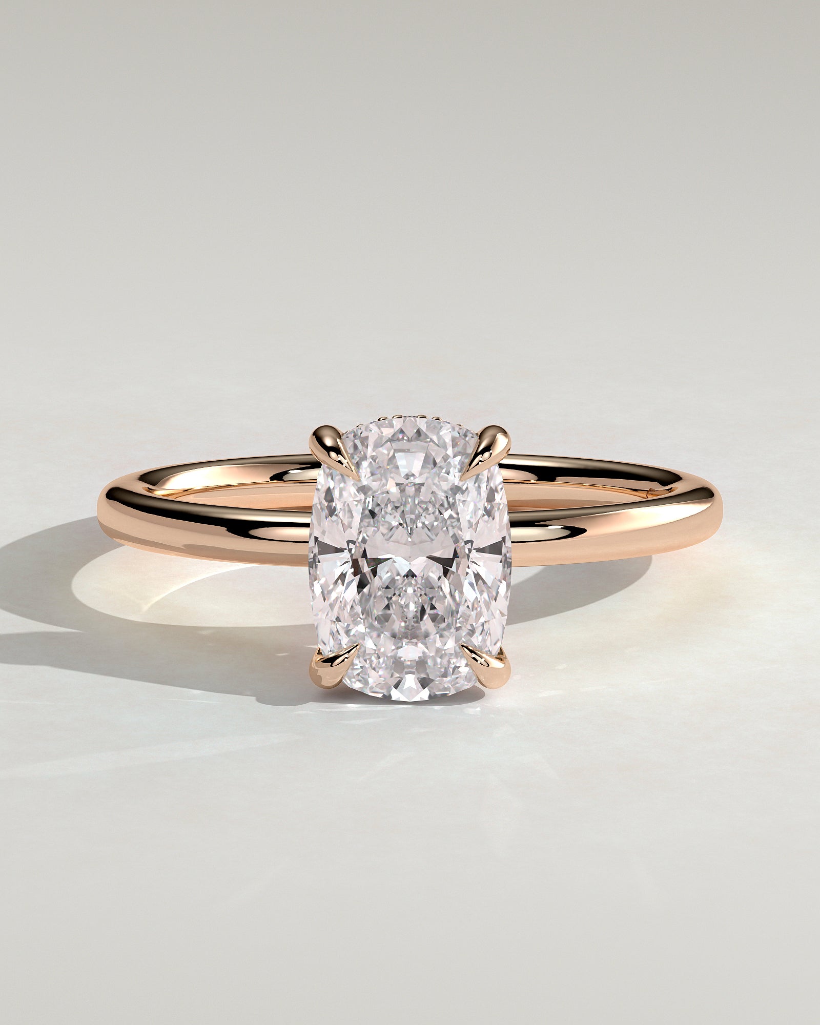 Ava - Elongated Cushion Claw Solitaire with Hidden Halo Engagement Ring - Rose Gold - Rose Gold 2ct