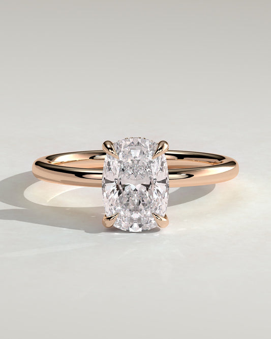 Ava - Elongated Cushion Claw Solitaire with Hidden Halo Engagement Ring - Rose Gold