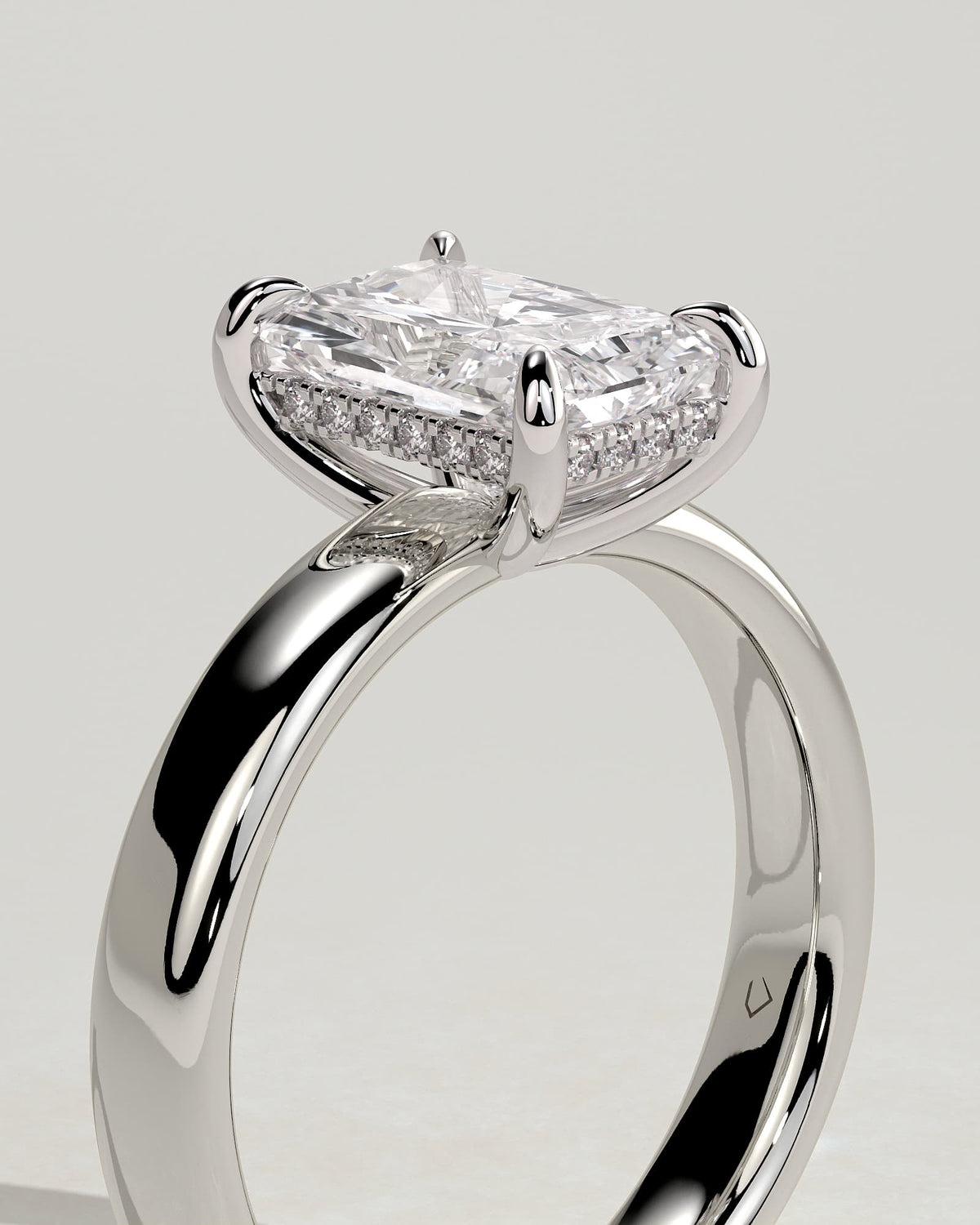 Angelina - Radiant Claw Solitaire with Cigar Band and Hidden Halo Engagement Ring - White Gold - white gold - Lara Jewels