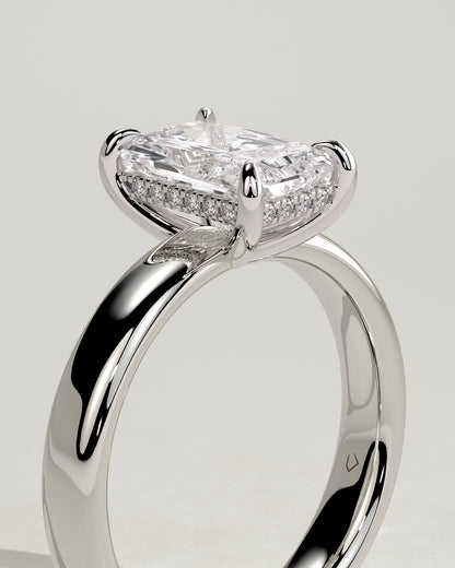 Angelina - Radiant Claw Solitaire with Cigar Band and Hidden Halo Engagement Ring - White Gold - white gold - Lara Jewels