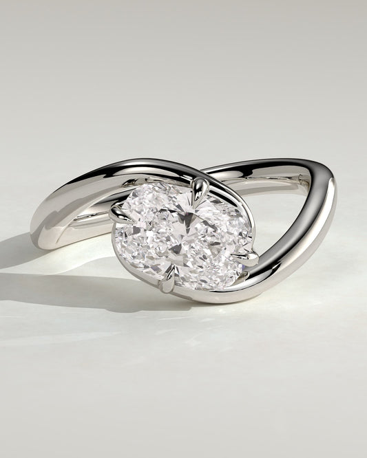 Shirley - Elongated Cushion East West Claw Solitaire with Bypass Band  Engagement Ring - Platinum