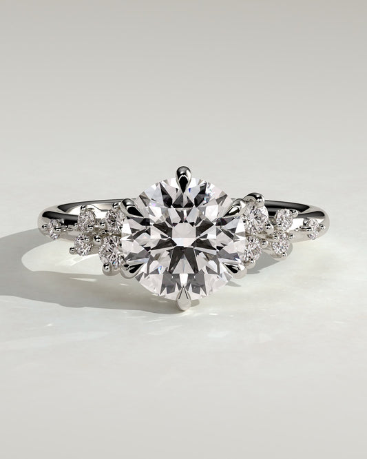 Molly - Round Claw Solitaire with Clustered Round Shoulder Stones Engagement Ring - Platinum