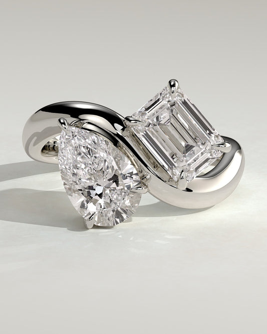 Simona -  Claw Toi et Moi with Wave Band Engagement Ring - Platinum