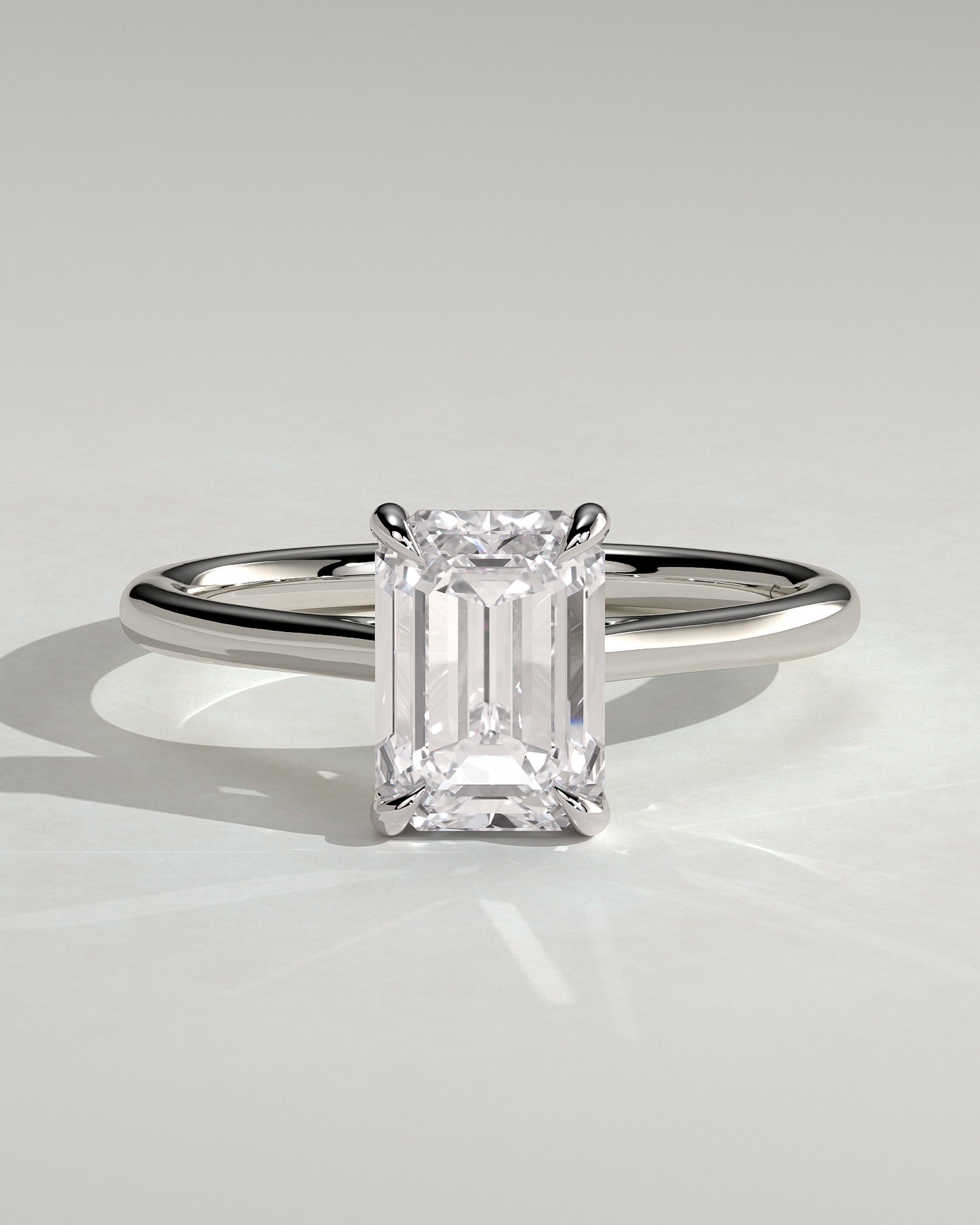 Angela - Radiant Claw Solitaire with Hidden Halo, Tapered Band and Cathedral High Setting Engagement Ring - Platinum - White Gold / Platinum 2ct