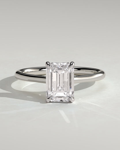 Angela - Radiant Claw Solitaire with Hidden Halo, Tapered Band and Cathedral High Setting Engagement Ring - White Gold