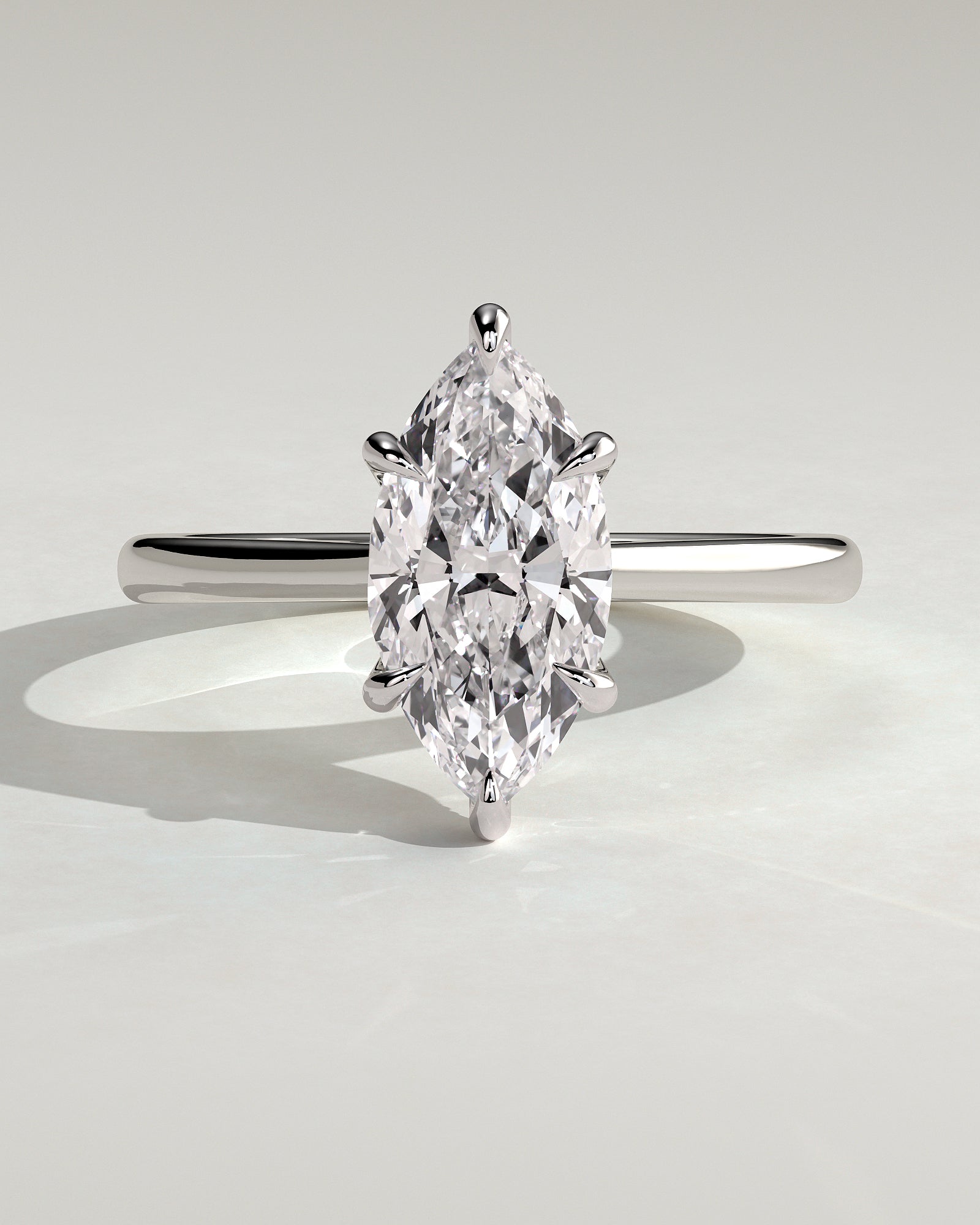 Heather - Marquise Claw Solitaire with Hidden Halo, Tapered Band and Cathedral High Setting Engagement Ring - Platinum - White Gold / Platinum 2ct