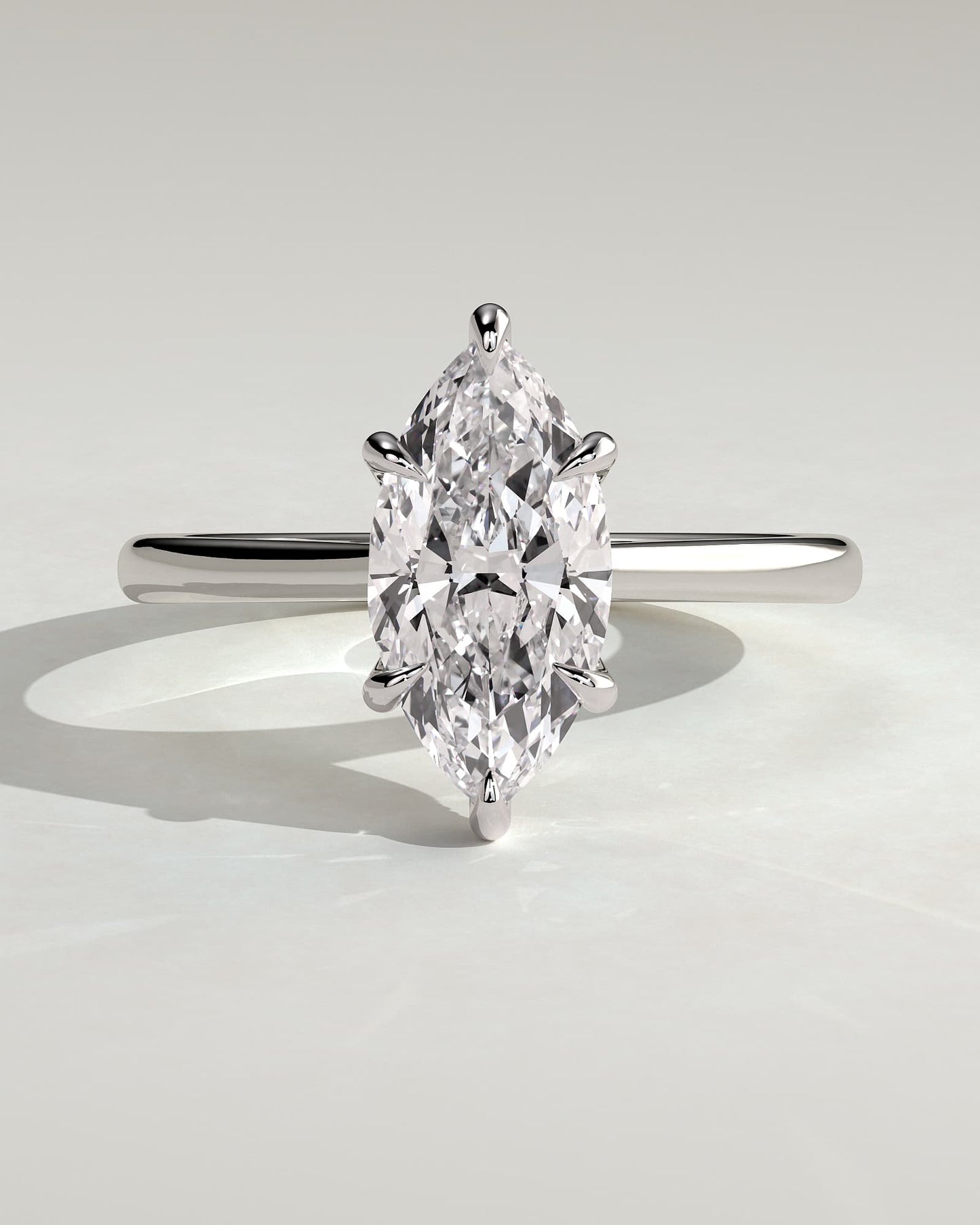 Heather - Marquise Claw Solitaire with Hidden Halo, Tapered Band and Cathedral High Setting Engagement Ring - White Gold