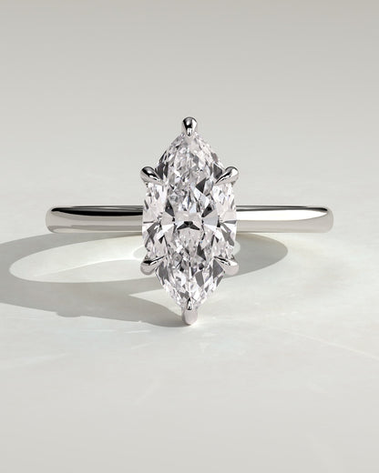 Heather - Marquise Claw Solitaire with Hidden Halo, Tapered Band and Cathedral High Setting Engagement Ring - White Gold
