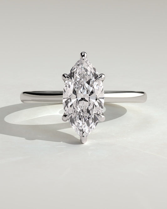 Heather - Marquise Claw Solitaire with Hidden Halo, Tapered Band and Cathedral High Setting Engagement Ring - White Gold