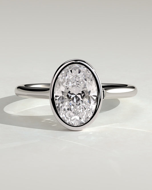 Lexie - Statement Oval Bezel Solitaire with Open Cathedral High Setting Engagement Ring - Platinum