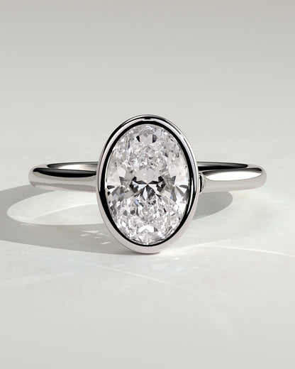 Lexie - Statement Oval Bezel Solitaire with Open Cathedral High Setting Engagement Ring - White Gold