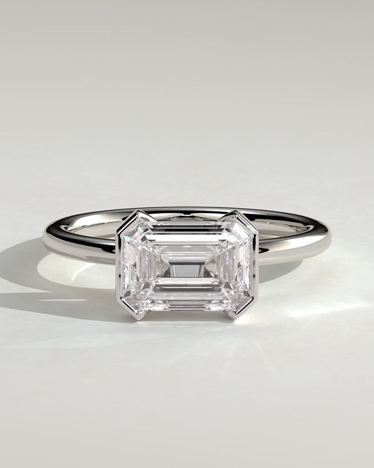 Jodie - Emerald East West Half Bezel Solitaire Engagement Ring - Platinum