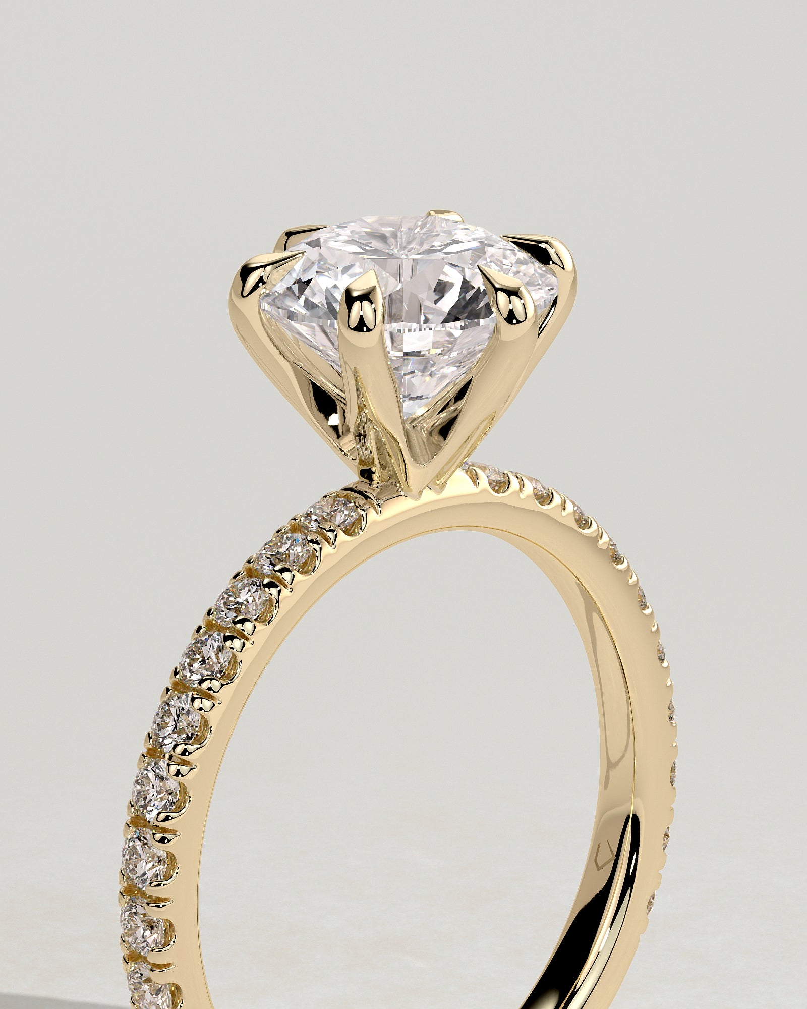 Alexandria - Round Claw Solitaire with Pave Band Engagement Ring - Yellow Gold - Yellow Gold 2ct
