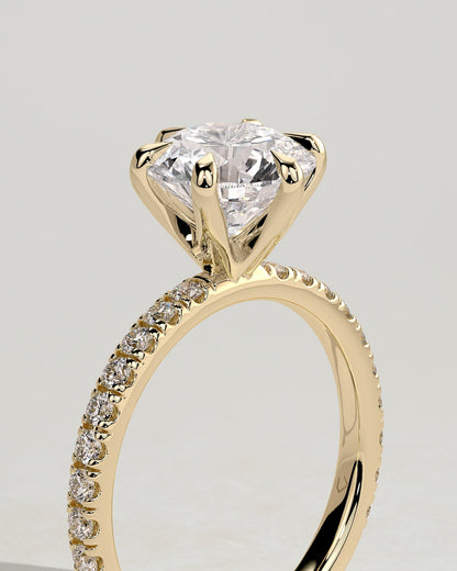 Alexandria - Round Claw Solitaire with Pave Band Engagement Ring - Yellow Gold - yellow gold - Lara Jewels